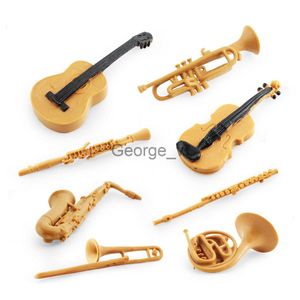 Minifig 8Pcs Mini Musical Instrument Suit Figures Sax Guitar Violin French Horn PVC Figurine Educational Toy For Children J230629
