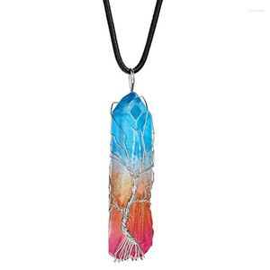 Pendant Necklaces FYJS Unique Silver Plated Wire Wrap Irregular Shape Crystal Dyed Many Colors Rope Chain Necklace Ethnic Jewelry
