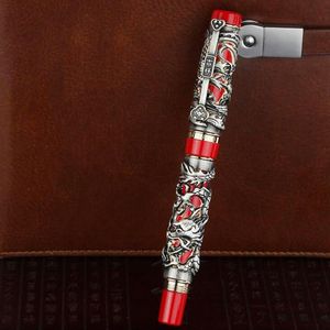 Pennor Jinhao Noblest Dragon och Phoenix Red and Grey Fountain Pen Crystal