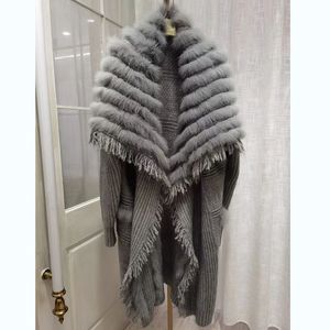 Women Plus Size Knitted Fox Fur Coat Female Loose Autumn Long Sleeve Knitted Overcoat European Elegant Woolen