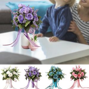 Dekorativa blommor Vita konstgjorda bukett Silk Rose Leaves For Home Decor Fake Flower Wedding Table Party Bride Entry Bouquets