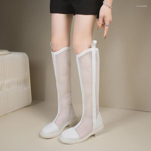 Sandals 2023 Summer Thin Breathable Long Boots Women's White Mesh Elevated Hollow High Tube Cool