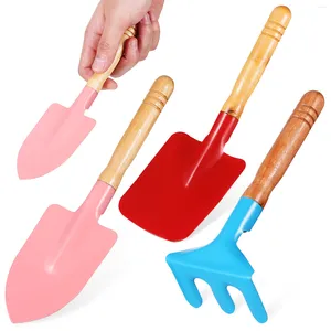 Dekorativa blommor Kid Toy Small Gardening Tools Kit Set Trowel Rake Potted Trähandtag Rostfritt stål Barn