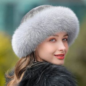 Chapéu de pele feminino gorro de esqui de neve quente feminino de pele de raposa sintética chapéu de inverno feminino à prova de vento