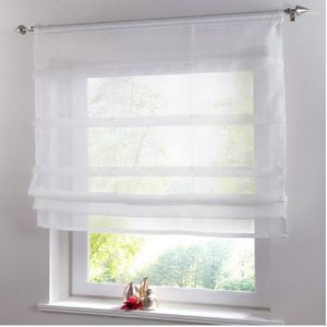 Curtain Roman Short Kitchen Adjustable Height Transparent Sheer Solid Color Voile For Living Room Bedroom Cortinas