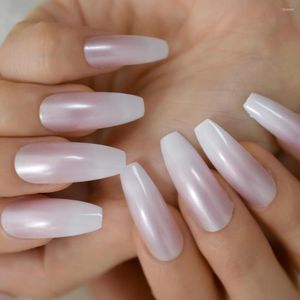 Накладные ногти Ombre Press On Pearl Shine Pink Ballerina White French Gradient Nail Art Советы Полное покрытие Искусственный натуральный 24
