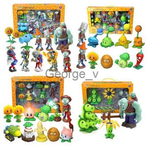 Rośliny minifigowe vs Zombie Zestaw wysokiej jakości Peashooter Gatling Pea Shooter Pvc Figure Model Kids Toys Dolls Prezenty urodzinowe J230629