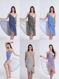 Kadın Mayo Artı Boyutu 5XL Plaj Cover Up Kadınlar Çizgili Havlu Elbise Giyilebilir Elbiseler Bikini Straplez Mayo Mayo