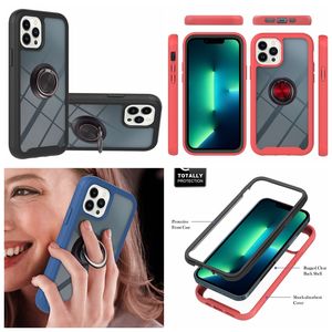 Metal Parmak Yüzük 360 Darbeye Dayanıklı Kılıflar Iphone 15 14 Pro Max Plus 13 2in1 Hibrit Katman Sert PC TPU Tampon Çerçeve Tutucu Çubuğu Temizle Siyah Mavi Kırmızı Ön Arka Kapak