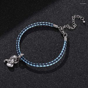 Charm Bracelets Fashion Women Jewelry Blue Braided Leather Bracelet Animal Fruit Guitar Buddha Statue Pendant Length Adjustable FR0532