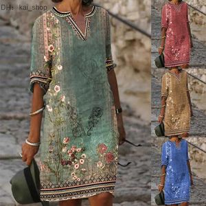 Spring summer 2023 Temu New Ethnic Style Print Casual V-neck Dress1