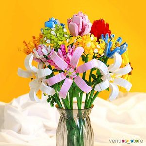 Blöcke Baustein Blume Rose Bouquet Spiel Spielzeug Haushalt Topfpflanze Dekoration Zusammengebautes Kindergeschenk R230629