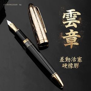 Pens LT Hongdian N6 Pistão Resina Capinho de Impressão Iridium Gold Ef Nib Ink Pen Business Office para presente