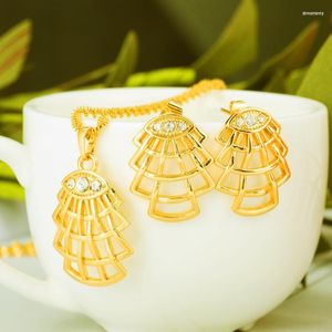 Necklace Earrings Set Dubai Women Ethiopian Jewelry Eritrea Habesha Sudan Earring With Water Wave Gold Color African Bridal Wedding Gift