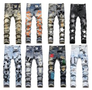 Designer Europäischer Jean Hombre Herren Hosen Biker Stickerei Rippt für Trend Cotton Fashion Jeans Männer Frachthosen Schwarze Hüfte