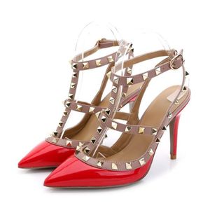 Marca Sapatos de Casamento Feminino Salto Alto Rebites Sandálias Salto Fino Dedos Pontuados 6cm 8cm 10cm Super Alta Sandália Feminina 44