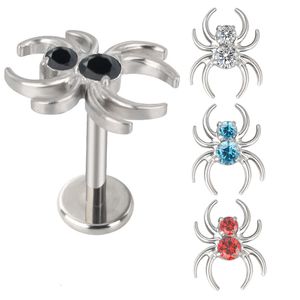 Navel Bell Button Rings ASTM 36 Spider EAR Studs PIERC Double Round CZ Paved Top Threaded Labret Tragus Lip Earrings Stud Piercing Jewelry 230628