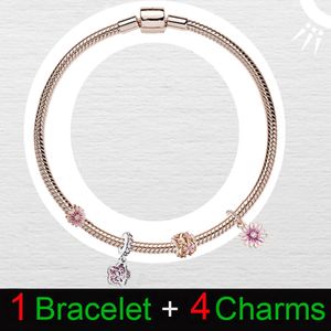 2023 Heißer Verkauf 925 Silber Kette Armbänder Set Liebe Blumen Muttertagsgeschenk DIY Fit Pandora Armband Modedesigner Frauen Schmuck mit Originalverpackung