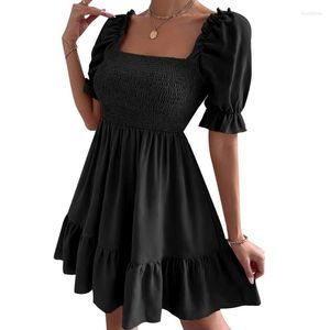 Casual Dresses Womens Puff Sleeve Dress Square Neck Short Shirred Ruffle Hem