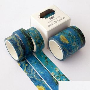 2016 Adhesive Tapes 3Pcs Set Van Gogh Washi Tape Starry Sky Ocean Wave Diy Scrapbooking Planner Sticker Masking Label 5M Xbjk2105 Drop De Dhs9B