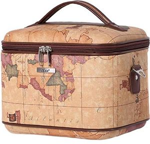 Makeup Train Cases Women Pu Leather Cosmetic Case Map Print Hard Towerry Bag Professional Bags Suitcase 230628