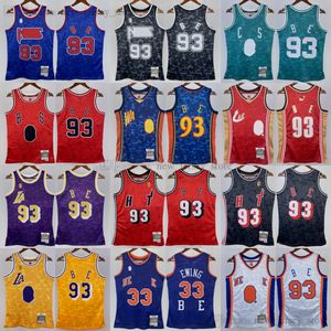 Tryckt klassiskt retro 1993 basketball #93 b a p e jersey retro vit 1991-92 blå #33 Patrick Ewing gul lila röda gröna svarta tröjor skjortor