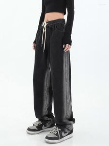 Jeans Feminino Feminino Harajuku Y2k Cordão Grunge Baggy Denim Moda Japonesa Calça Reta Perna Reta Anos 2000 Design Estético de Streetwear