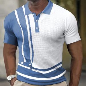 Мужская рубашка поло с отворотом на пуговицах Ing Summer Casual Fashion Stripe Polo с коротким рукавом Тонкая фигура Дышащая рутинная работа 230629