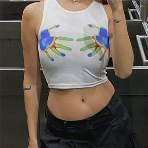 Women's Tanks Aniow 3D Hands Print Short Sleeve White Tshirt Y2K Streetwear Tee Tops Sexy Crop Top For Women Party Clubwear Summer