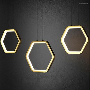 Ljuskronor nordisk stil ljus lyxrestaurang multi huvud långt matbord hängslampa modern minimalistisk bar hall hexagonal