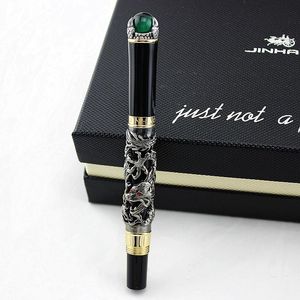 Penne Luxury Jinhao in rilievo Dragon King Play Green Bead Fountain Penna da 18 kgp Penne