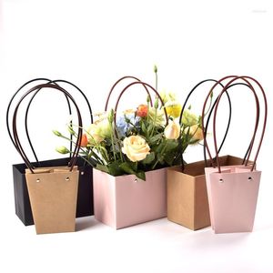 Geschenkpapier Tragbare Blume Handliche Kraft Handtasche Hochzeit Rose Party Blumenstrauß Verpackungsbeutel für Süßigkeiten Kuchen Geburtstag