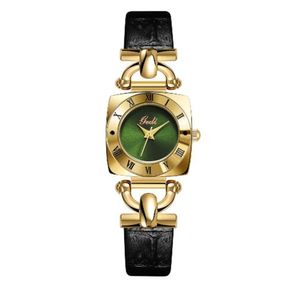 2023 High-End Retro Roman Square Dial Women's Trendy Small Green Dial Quartz Belt Watch