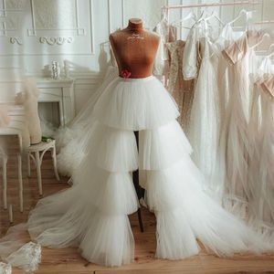 skirt Ivory Layered Tulle Wedding Skirt High Low Tiered Tutu Women Maxi Skirts Long Prom Detachable Skirt Elastic Waist Overskirts