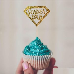 Party Decoration 12Pcs Pack Gold Glitter Happy Dads Day Cupcake Toppers Dad Picks Love Cake Decorations Theme Men Birthday Drop Deli Dh8Jr