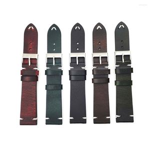 Titta på band läder Watchband Oil Wax Accessories 18mm 20mm 22mm Vintage Strap 5 Colors Quick Release Handmade