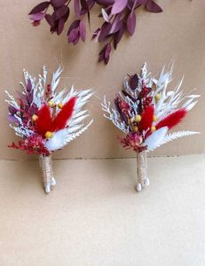 Dried Flowers Boutonnieres Flower 2pcs Small Bouquet Set for Rustic Wedding Groom and Groomsmen Corsage Anniversary Dinner Ceremony