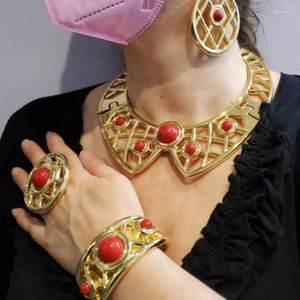 Necklace Earrings Set Jewelry For Women 18K Gold Color African Italian Accessories Earring Bracelet Ring Woman FHK14852