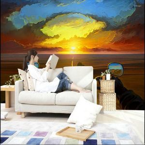 Wallpapers Creative Oil Painting Motorcycle Rider Sunset Large Mural Wallpaper Living Room Bedroom TV 3D