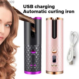 Curling Iron Automatic Hair Curler Rotating USB uppladdningsbar med LCD -trådlös bärbar 5 sekunder Curls Type C SU436 L230520