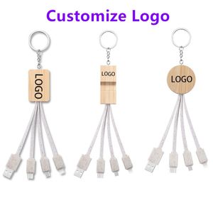 Key chain Environmental Charging Cable Straw a Tow Three Data Cable Three In One Wheat Straw Stand Data Cable