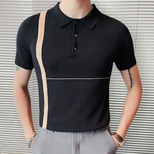 Men s Polos Men Lapel Stretched Polo Homme Patchwork Color Slim Fit Knitted T Shirt Streetwear Fashion Spring Casual T Shirt 3 Colour 230629