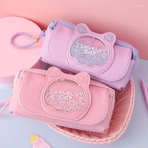 Estojos de lápis Kawaii Lona Artigos de papelaria para estudantes Bolsa de armazenamento Material escolar Linda caixa de caneta de grande capacidade