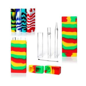 Colorful Dugout Smoking Silicone Box Kit Dry Herb Tobacco Oil Rigs Filter Glass Catcher Taster Bat One Hitter Dabber Spoon Portable Nails Tip Straw Stash Case DHL