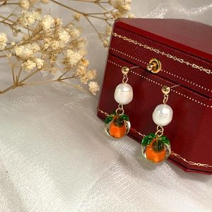 Dangle Earrings 2023卸売Persimmon Ruyi Fresh Water Pearl Glaze Drop Oil Enamel Fashion Exquisite Lady