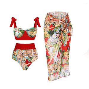 Kvinnors badkläder Fashion ColorBlock Print Swimsuit Set One Piece Sexig V-ringning Kontrasterande strand Hög midja Monokini Baddräkter 2023