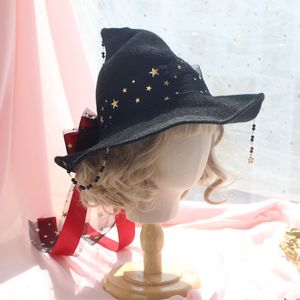 Lolita Halloween Retro Witch Hat Masquerade Rose Big Bow Wizard Hat Gótico Magical Girl Hat Cosplay Acessórios Decoração de festa