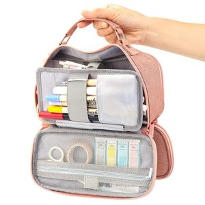 Väskor Big Capacity Pencil Case Stationery Lagring Stor handhållen pennpåse Väska flera fack Double Zipper Cosmetic Portable HI