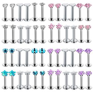 Navel Bell Button Rings 12Set 16G Labret Piercing Stud Lip Ring Set Crystal Jewelry Helix Tragus Earring Cartilage Nose Pircing 230628