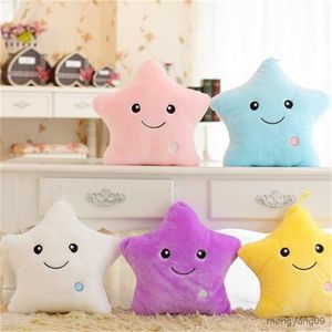 Cushion/Decorative 34CM Creative Toy Luminous Light Cushion Soft Stuffed Plush Stars Cushion LED Light Toys Gift For Kids Children R230629